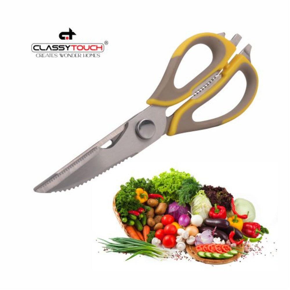 Classy Touch Professional Multifunctional Kitchen Scissor - CT402 | Grey & Yellow