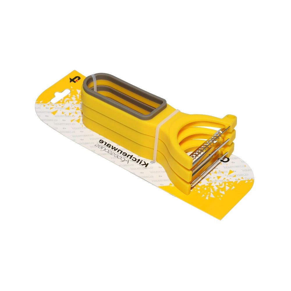 Classy Touch Stainless Steel Sharp Blade with Non-Slip Handle Peeler - CT440 | Set of 3 Pcs | Yellow & Grey