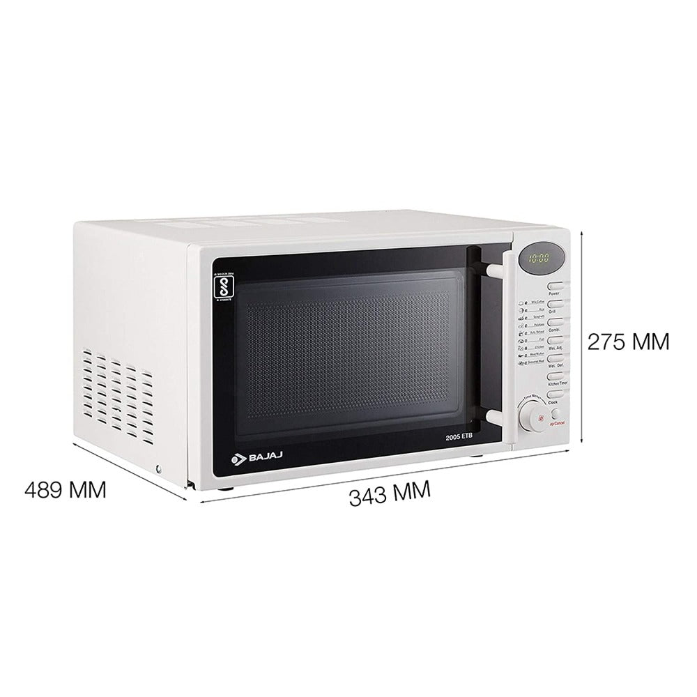 Bajaj 2005 ETB 20 Litres Grill Microwave Oven with Jog Dial | White