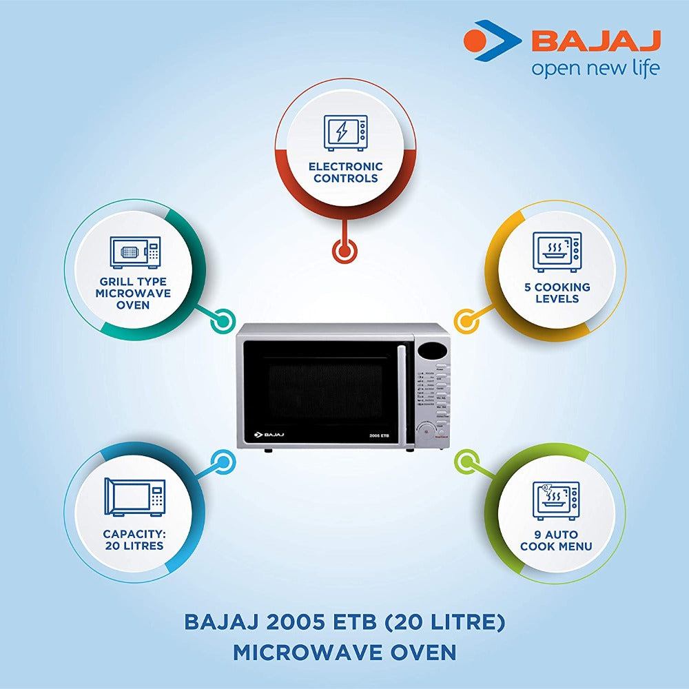 Bajaj 2005 ETB 20 Litres Grill Microwave Oven with Jog Dial | White