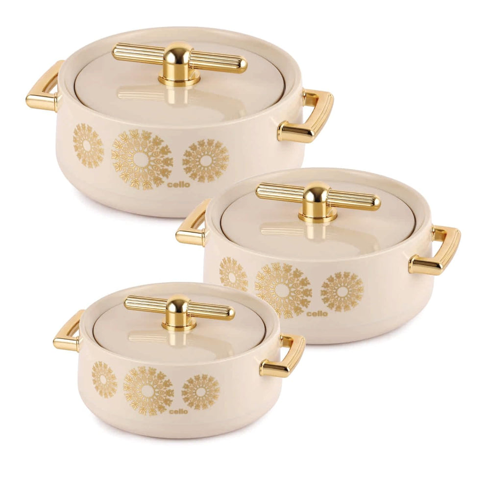 Cello Jewel Inner Stainless Steel Insulated Casserole Set | Set of 3 Pcs