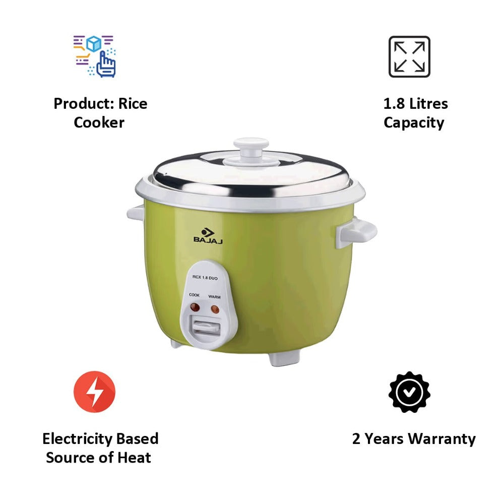 Bajaj RCX 1.8 Duo Double Bowl 1.8 Litre Rice Cooker | Lime Green