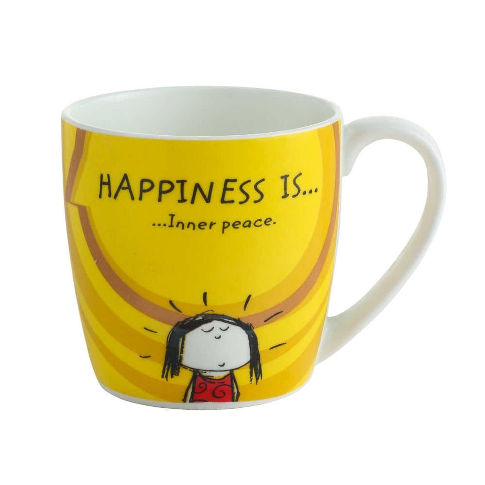 Clay Craft Ceramic Happiness Is... Alton Printed 210 ML Coffee Mug | Multicolor | Set of 4 Pcs