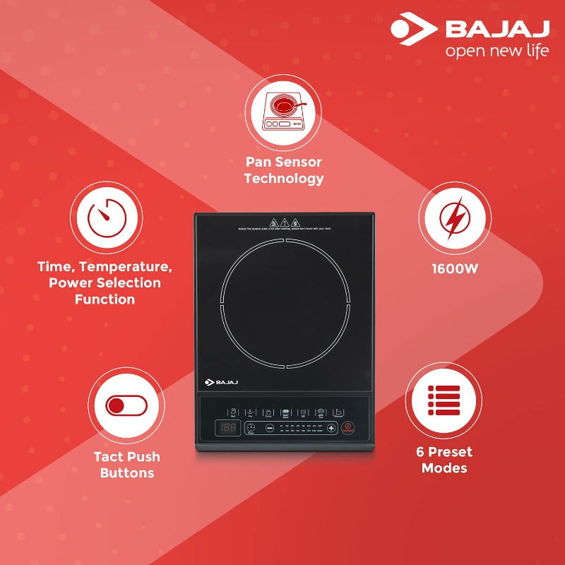 Bajaj Majesty ICX Neo 1600 Watt Induction Cooktop | Black