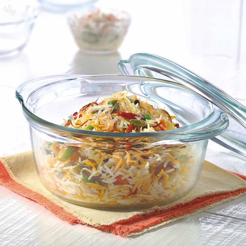 Borosil Deep Round Casserole with Lid | Microwave Safe & Oven Safe | Transparent | 1 Pc