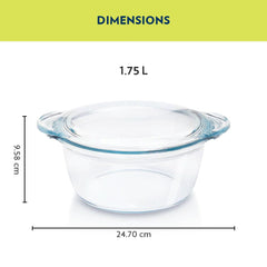 Borosil Deep Round Casserole with Lid | Microwave Safe & Oven Safe | Transparent | 1 Pc