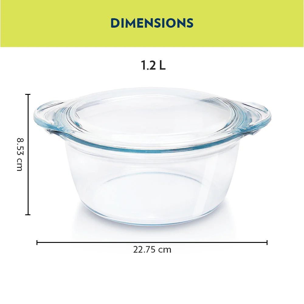 Borosil Deep Round Casserole with Lid | Microwave Safe & Oven Safe | Transparent | 1 Pc