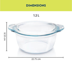 Borosil Deep Round Casserole with Lid | Microwave Safe & Oven Safe | Transparent | 1 Pc