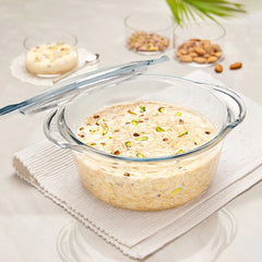 Borosil Deep Round Casserole with Lid | Microwave Safe & Oven Safe | Transparent | 1 Pc