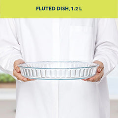 Borosil Fluted Baking Dish | Microwave & Oven Safe | Transparent | 1 Pc