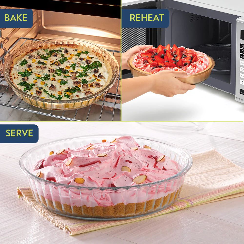 Borosil Fluted Baking Dish | Microwave & Oven Safe | Transparent | 1 Pc
