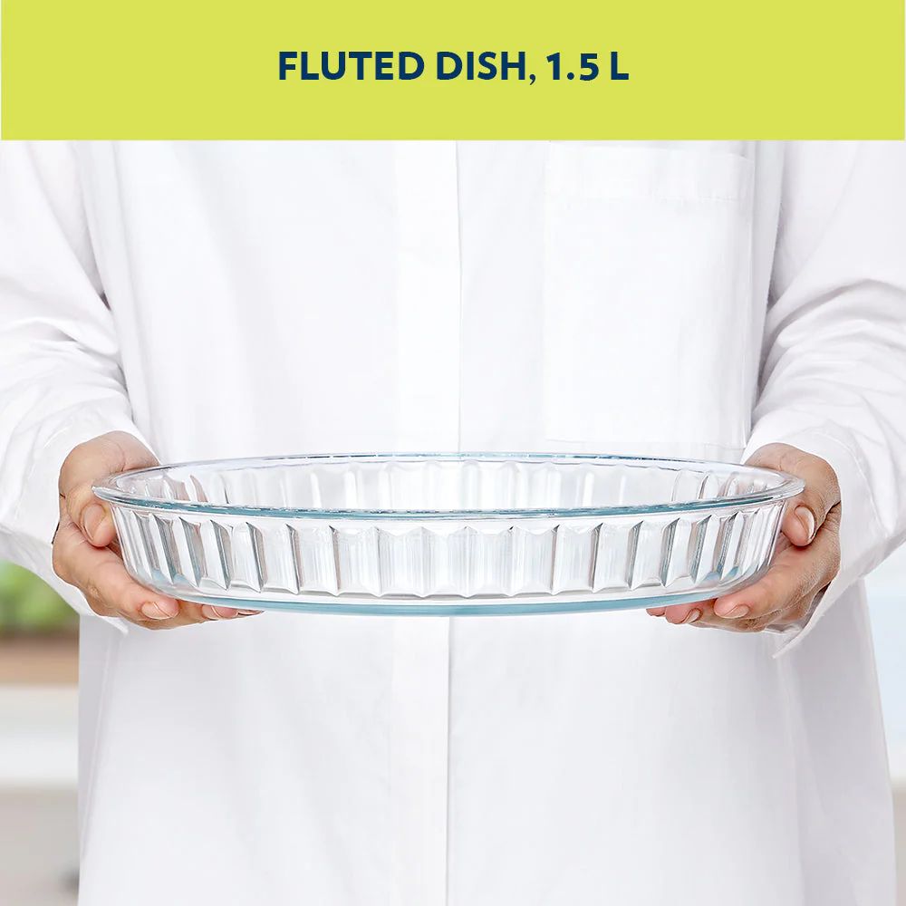 Borosil Fluted Baking Dish | Microwave & Oven Safe | Transparent | 1 Pc