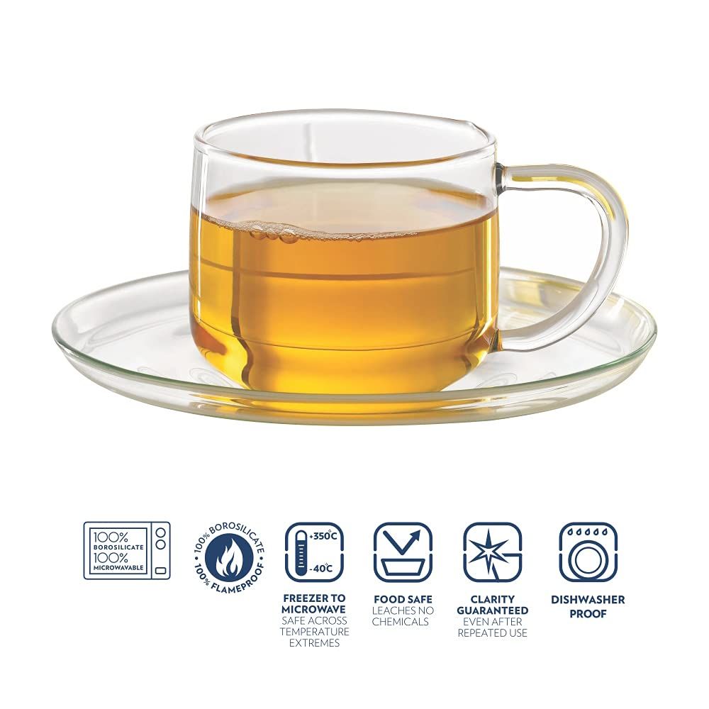 Borosil Piccoletta Tea Set | Transparent | Set of 9 Pcs