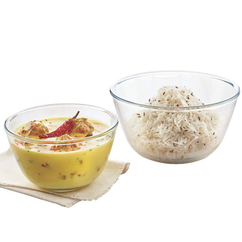 Borosil 500 ML + 1300 ML Mixing & Serving Bowl Set | Transparent | Set of 2 Pcs