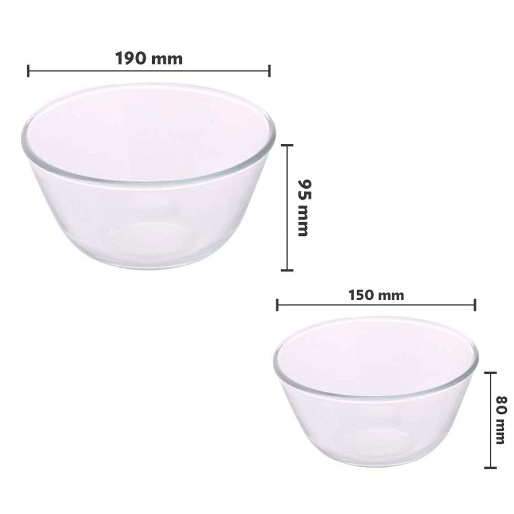 Borosil 500 ML + 1300 ML Mixing & Serving Bowl Set | Transparent | Set of 2 Pcs