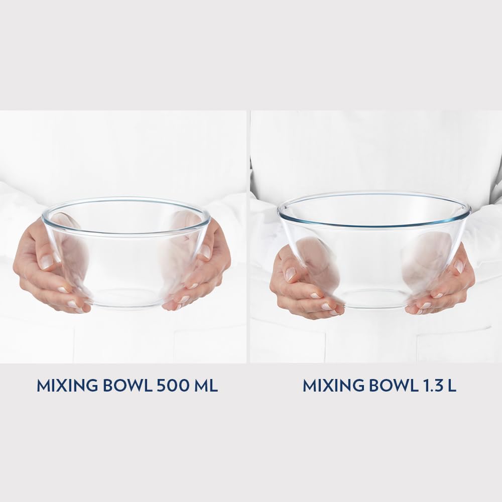 Borosil 500 ML + 1300 ML Mixing & Serving Bowl Set | Transparent | Set of 2 Pcs