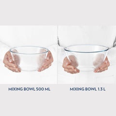 Borosil 500 ML + 1300 ML Mixing & Serving Bowl Set | Transparent | Set of 2 Pcs