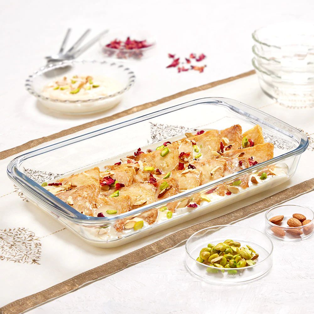 Borosil Deep Rectangular Dish | Microwave & Oven Safe | Transparent | 1 Pc