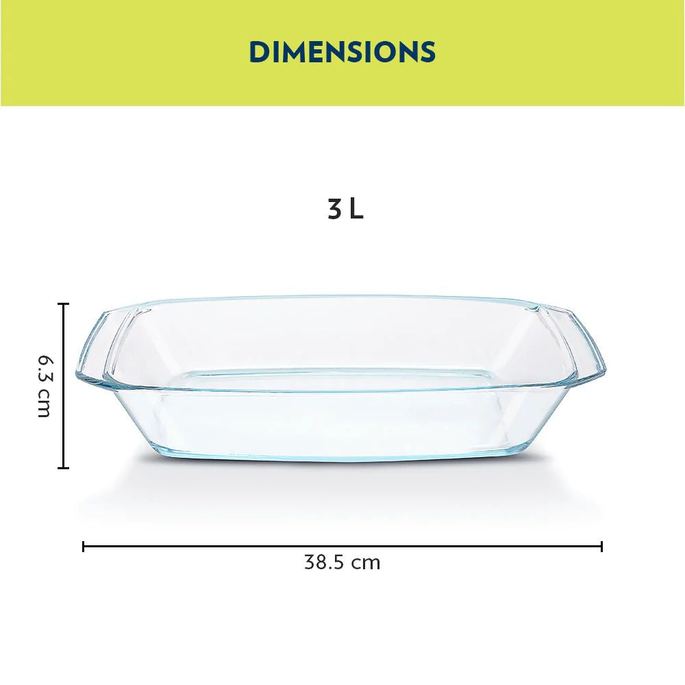 Borosil Deep Rectangular Dish | Microwave & Oven Safe | Transparent | 1 Pc