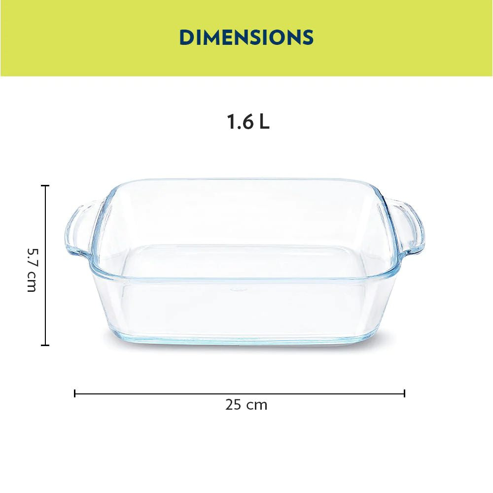 Borosil Square Baking Dish with Handle | Microwave & Oven Safe | Transparent | 1 Pc