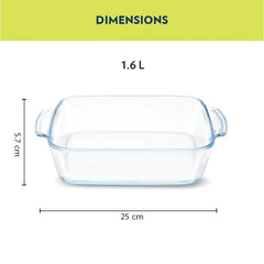 Borosil Square Baking Dish with Handle | Microwave & Oven Safe | Transparent | 1 Pc