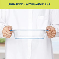 Borosil Square Baking Dish with Handle | Microwave & Oven Safe | Transparent | 1 Pc