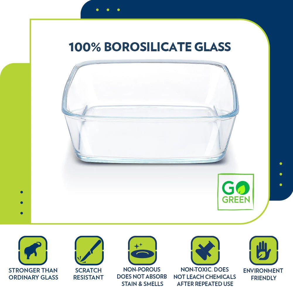 Borosil Square 1600 ML Baking Dish | Microwave & Oven Safe | Transparent | 1 Pc