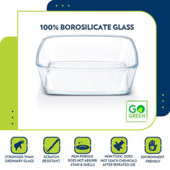 Borosil Square 1600 ML Baking Dish | Microwave & Oven Safe | Transparent | 1 Pc