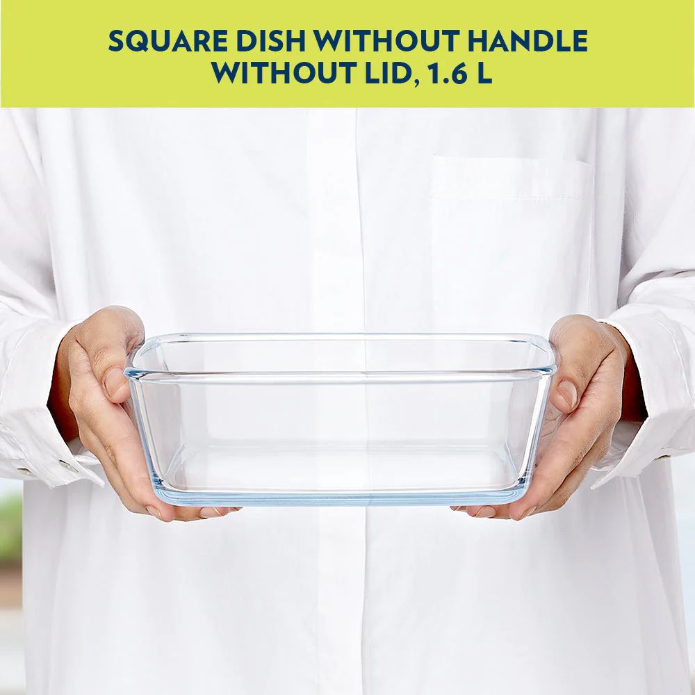 Borosil Square 1600 ML Baking Dish | Microwave & Oven Safe | Transparent | 1 Pc
