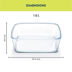 Borosil Square 1600 ML Baking Dish | Microwave & Oven Safe | Transparent | 1 Pc