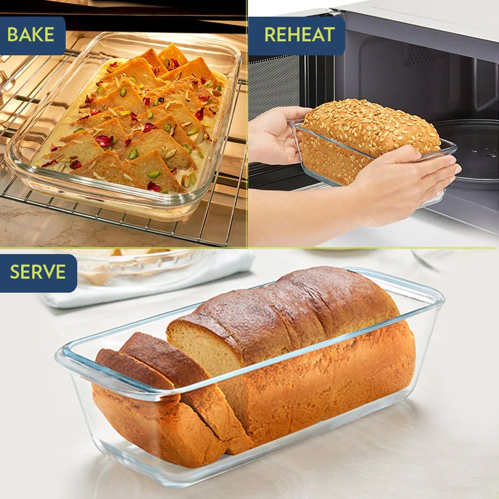 Borosil Loaf 1200 ML Baking Dish | Microwave & Oven Safe | Transparent | 1 Pc
