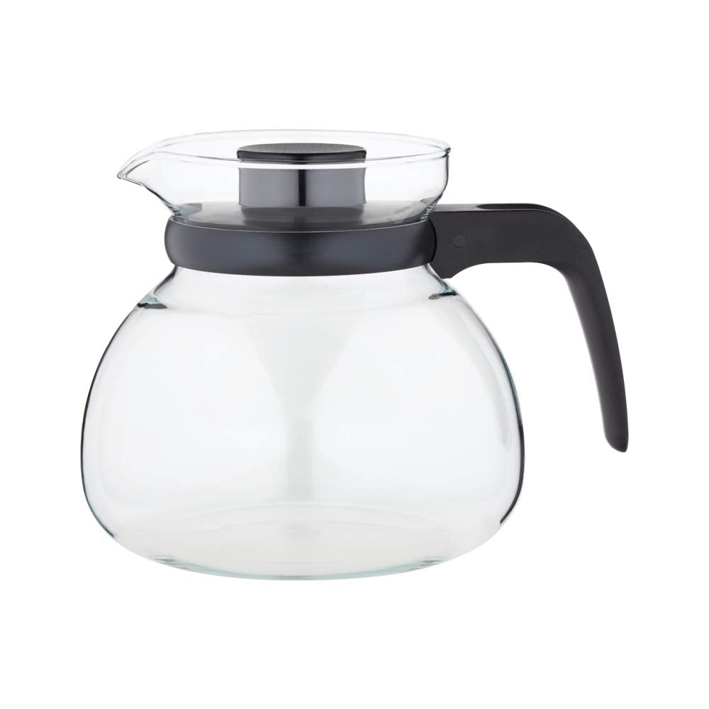 Borosil 1500 ML Borosilicate Glass Carafe with Stainer and Black Lid | Flame Proof Glass Kettle | Transparent | 1 Pc