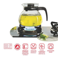 Borosil 1500 ML Borosilicate Glass Carafe with Stainer and Black Lid | Flame Proof Glass Kettle | Transparent | 1 Pc