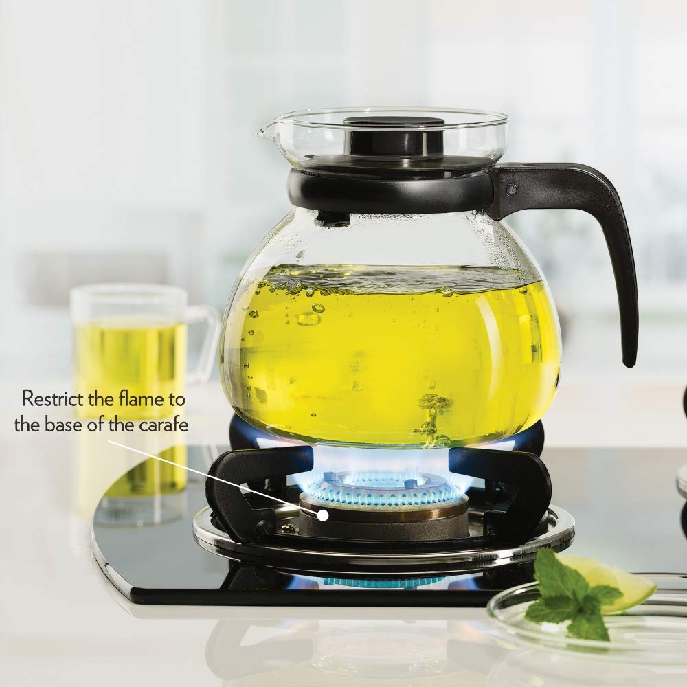 Borosil 1500 ML Borosilicate Glass Carafe with Stainer and Black Lid | Flame Proof Glass Kettle | Transparent | 1 Pc