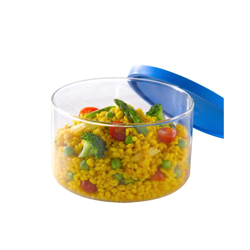 Borosil Cook & Store Glass Storage Container | Transparent & Blue | 1 Pc