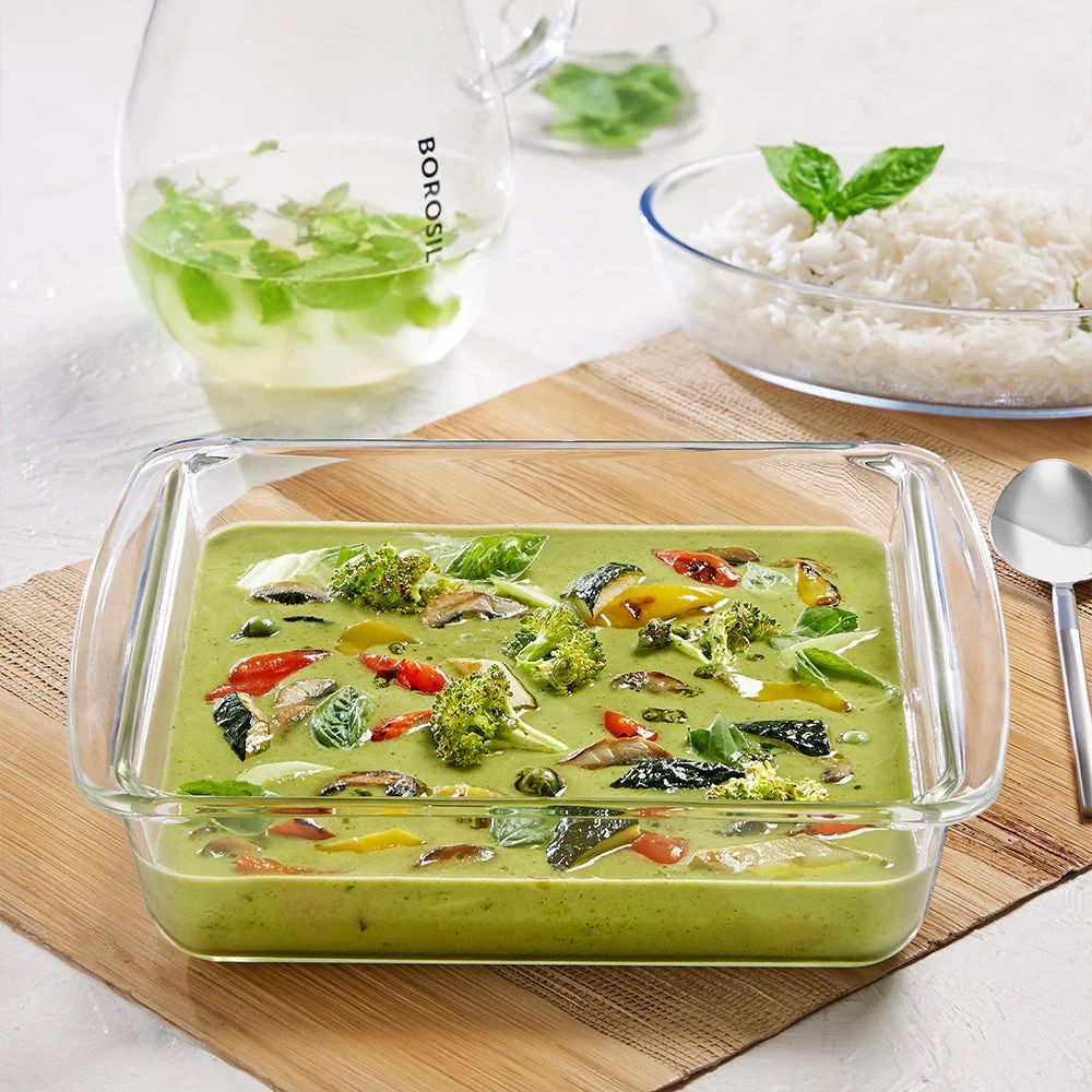 Borosil Square Baking Dish with Handle | Microwave & Oven Safe | Transparent | 1 Pc