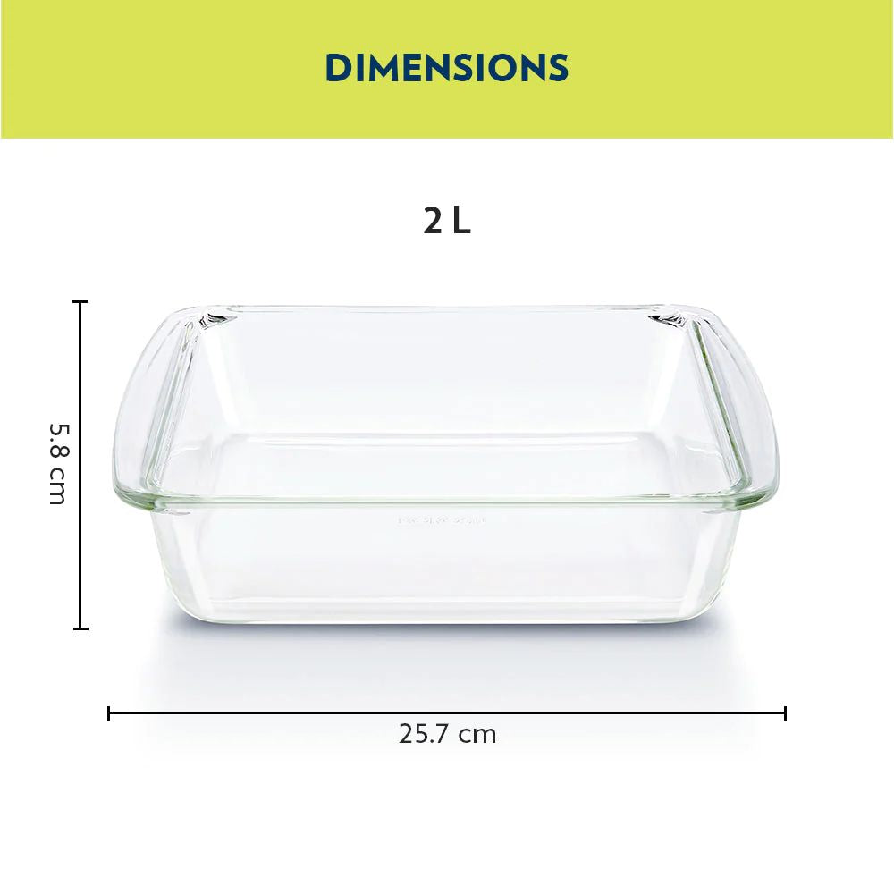 Borosil Square Baking Dish with Handle | Microwave & Oven Safe | Transparent | 1 Pc