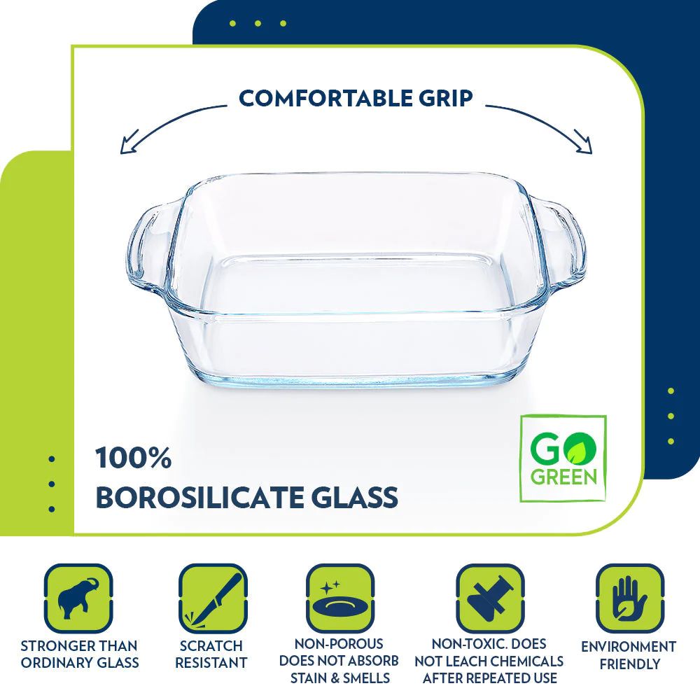 Borosil Square Baking Dish with Handle | Microwave & Oven Safe | Transparent | 1 Pc