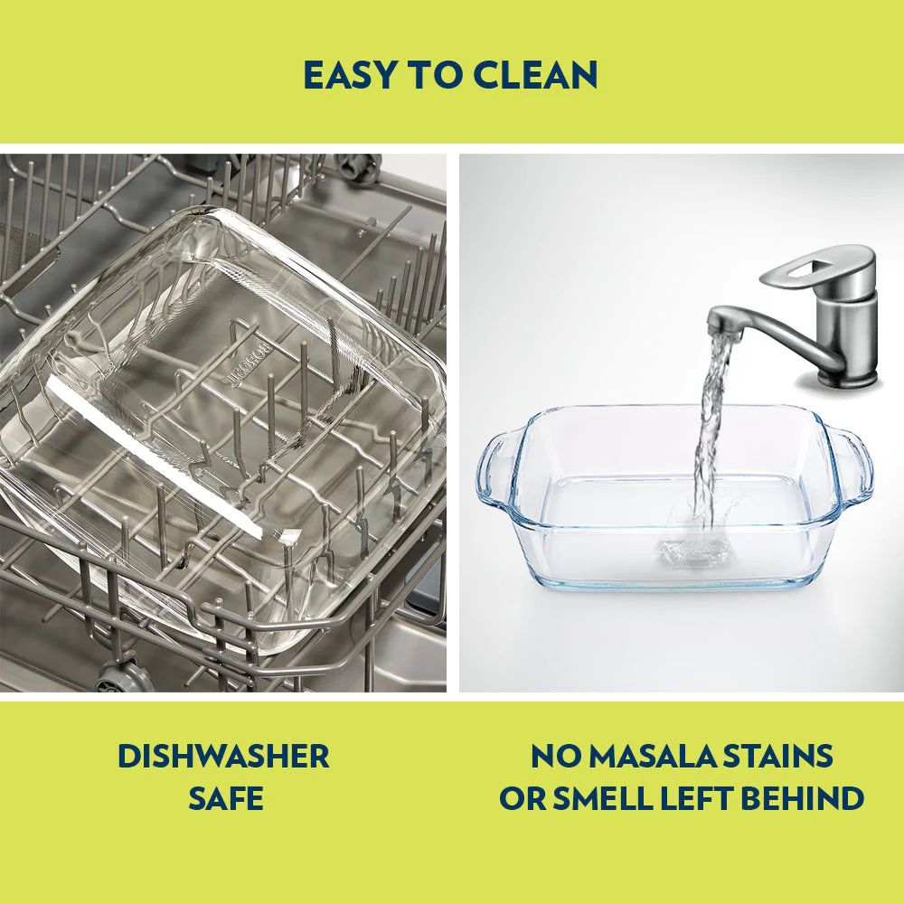 Borosil Square Baking Dish with Handle | Microwave & Oven Safe | Transparent | 1 Pc