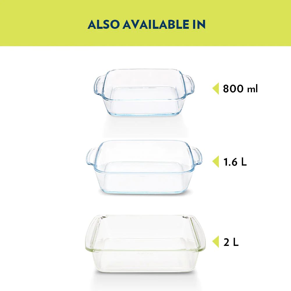 Borosil Square Baking Dish with Handle | Microwave & Oven Safe | Transparent | 1 Pc