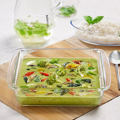 Borosil Square Baking Dish with Handle | Microwave & Oven Safe | Transparent | 1 Pc