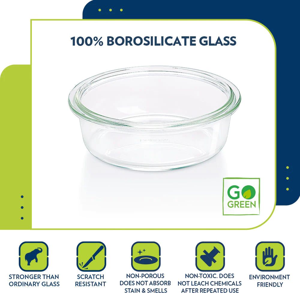 Borosil Round 1400 ML Cake Dish | Microwave & Oven Safe | Transparent | 1 Pc