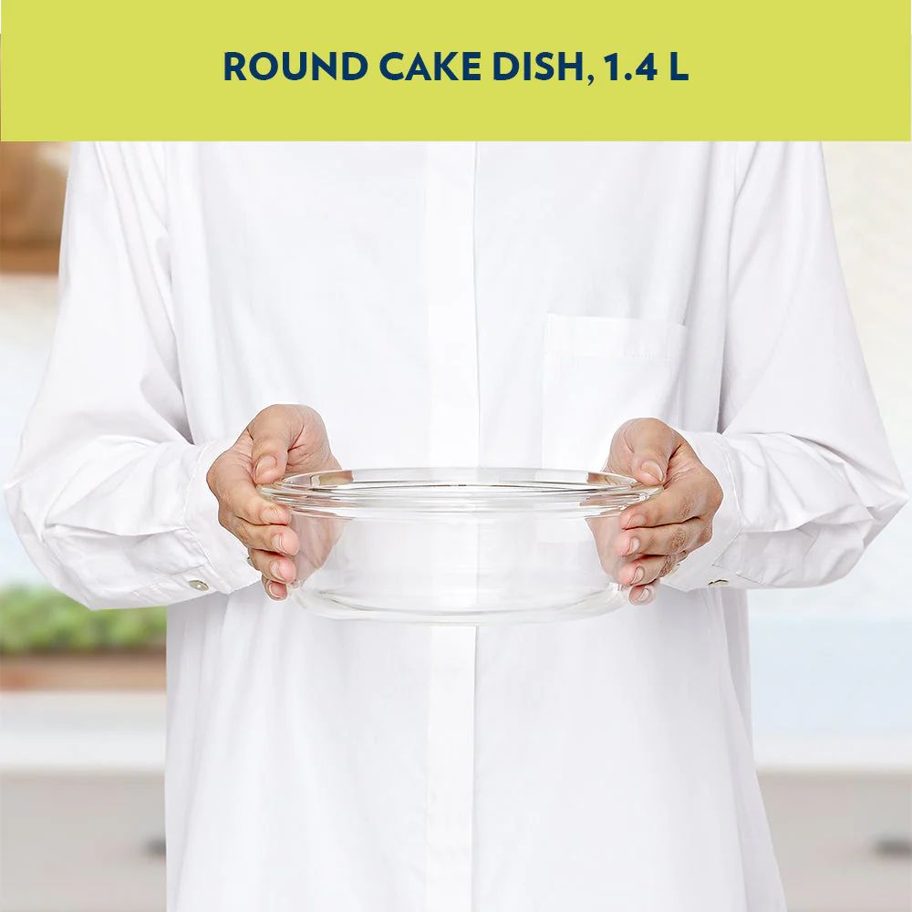 Borosil Round 1400 ML Cake Dish | Microwave & Oven Safe | Transparent | 1 Pc