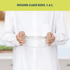 Borosil Round 1400 ML Cake Dish | Microwave & Oven Safe | Transparent | 1 Pc