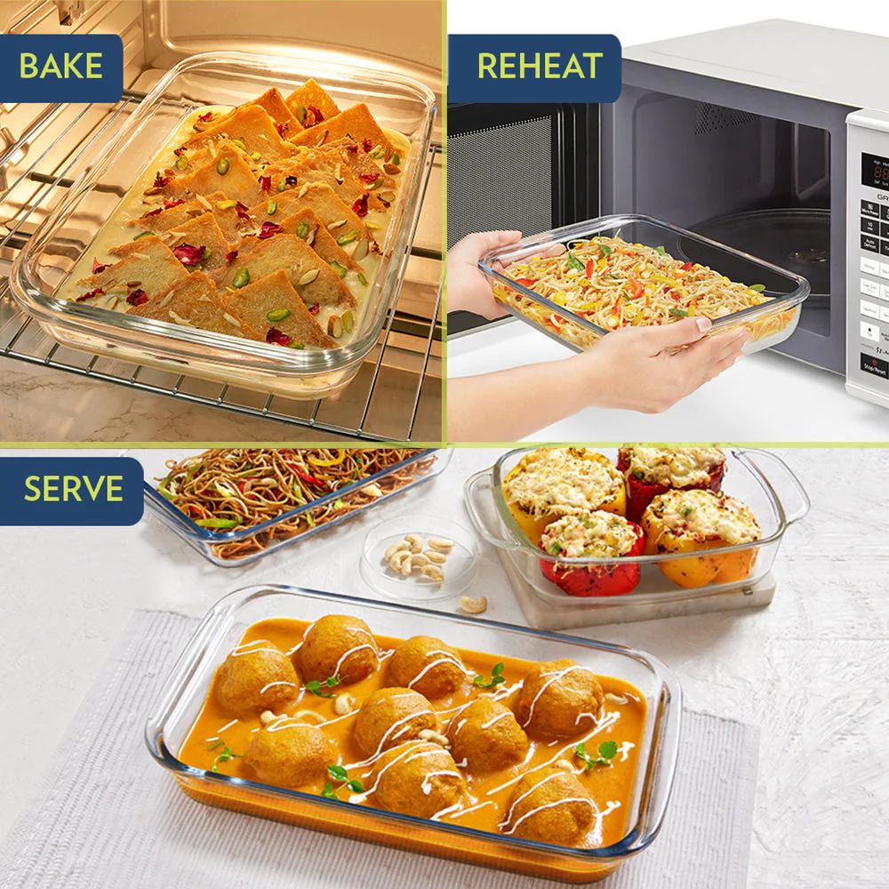 Borosil Deep Rectangular Dish | Microwave & Oven Safe | Transparent | 1 Pc