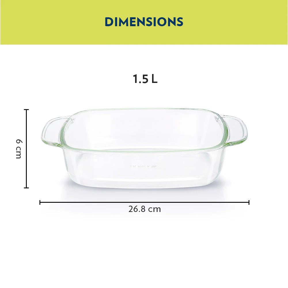 Borosil Deep Rectangular Dish | Microwave & Oven Safe | Transparent | 1 Pc