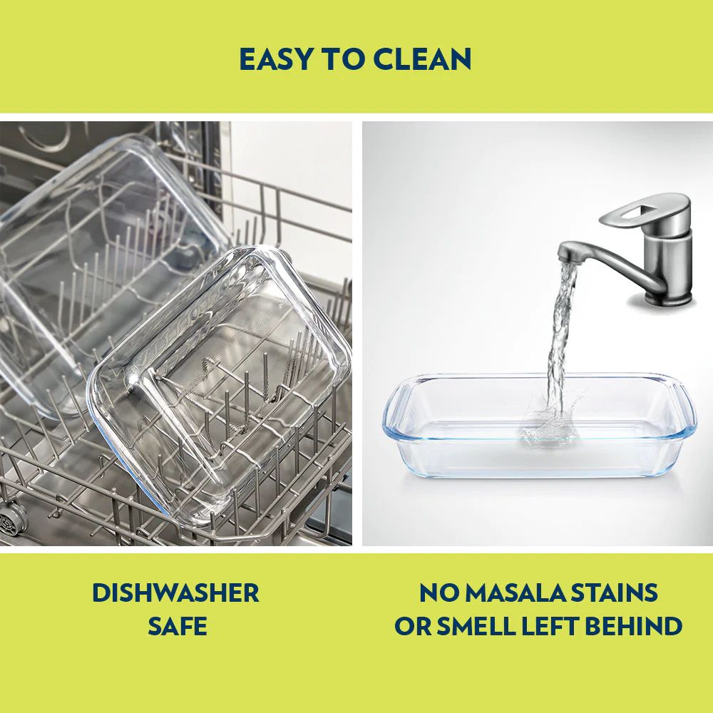Borosil Deep Rectangular Dish | Microwave & Oven Safe | Transparent | 1 Pc