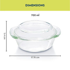 Borosil Round Casserole with Lid | Microwave Safe & Oven Safe | Transparent | 1 Pc