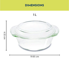 Borosil Round Casserole with Lid | Microwave Safe & Oven Safe | Transparent | 1 Pc