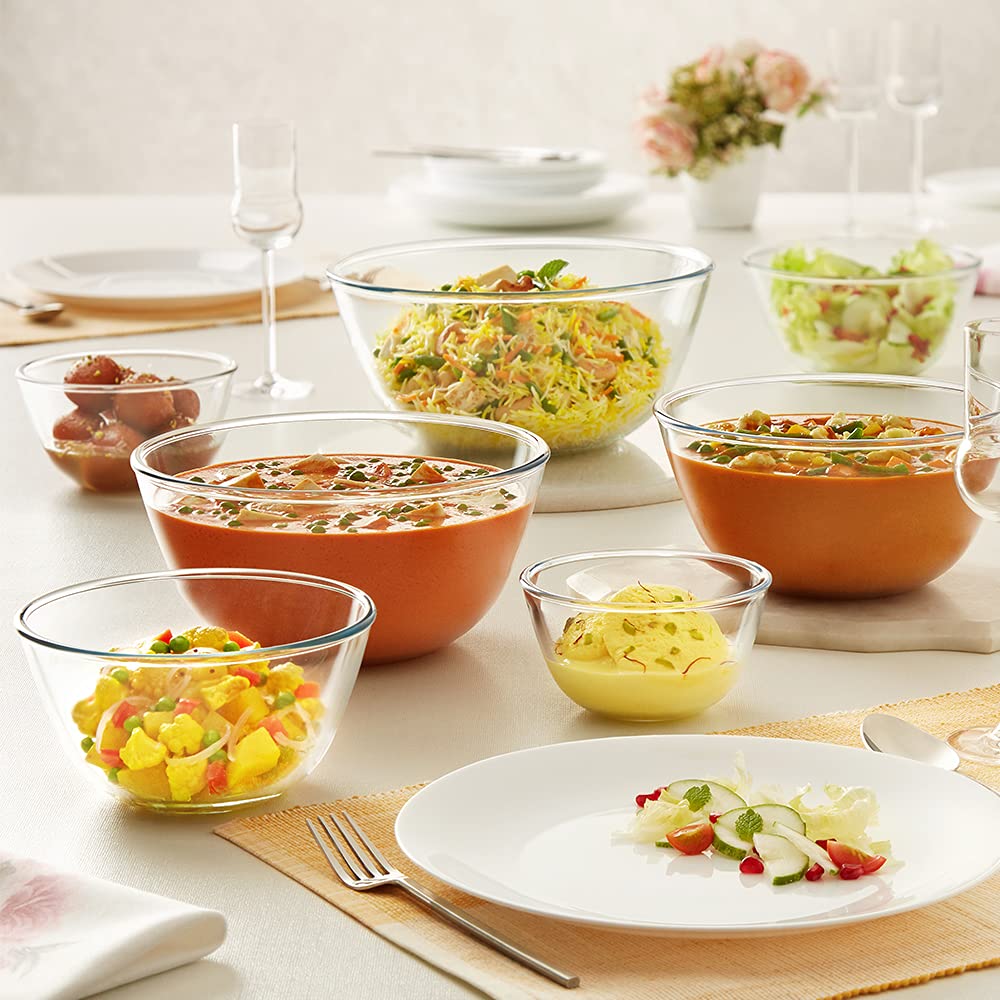 Borosil Glass Mixing & Serving Bowl | Oven & Microwave Safe | Transparent | 1 Pc
